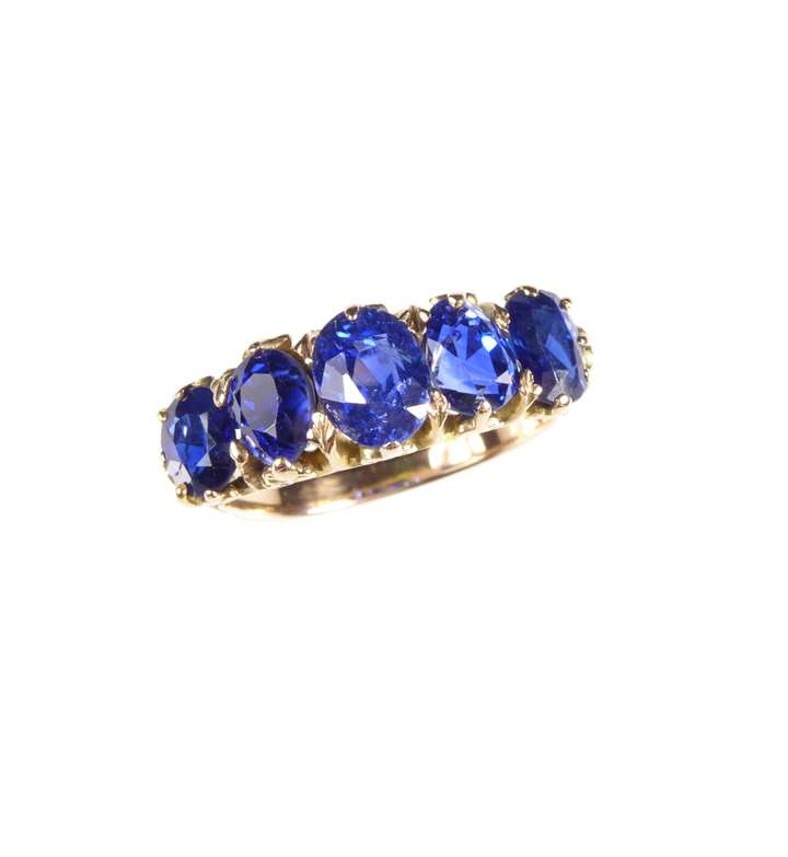 Antique five stone oval cut sapphire ring